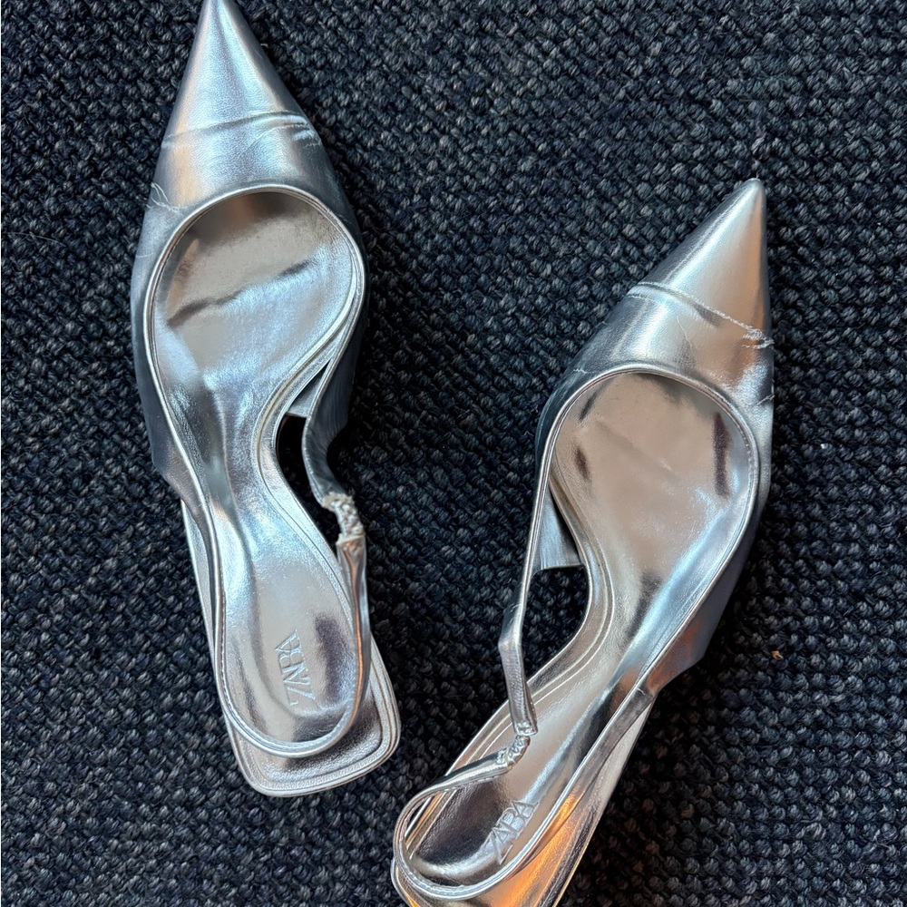 Zara Metallic Silver Heels